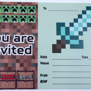 Invites (10-pack) A6 - Minecraft-style party invitation